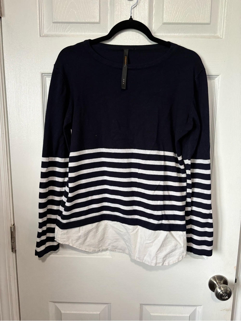 Renee C. Navy and White Striped Crewneck Sweater